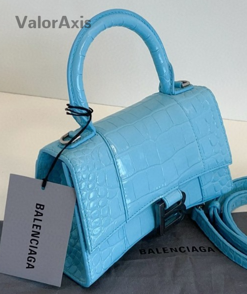 Balenciaga Hourglass 2Way Top Handle Bag Crossbody Blue Silver Women Classic