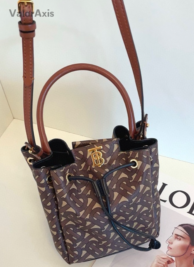 Burberry Monogram Top Handle Bucket 2way Shoulder Handbag Women Brown