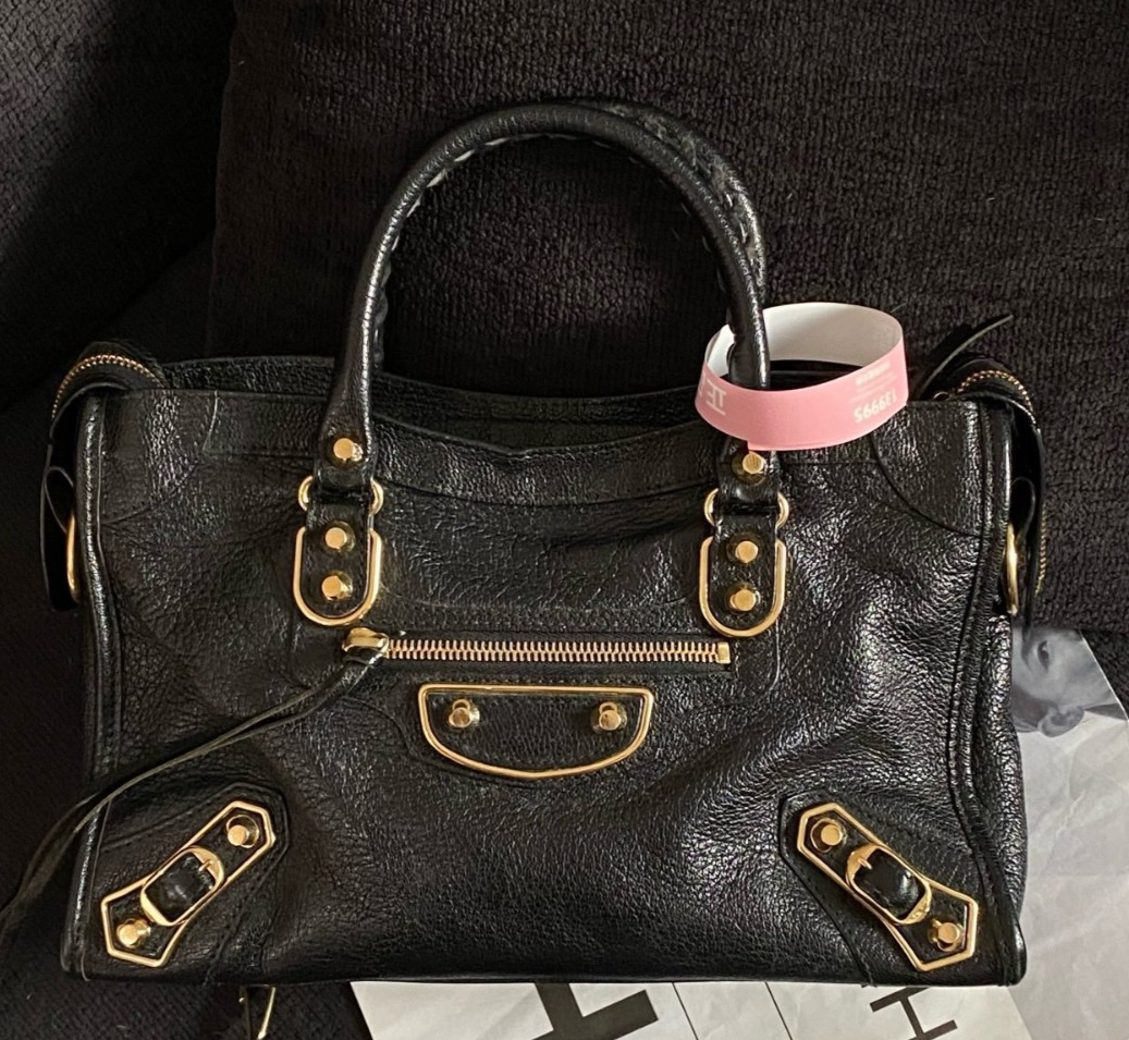 Balenciaga City 2Way Top Handle Bag Crossbody Black Gold Women Classic