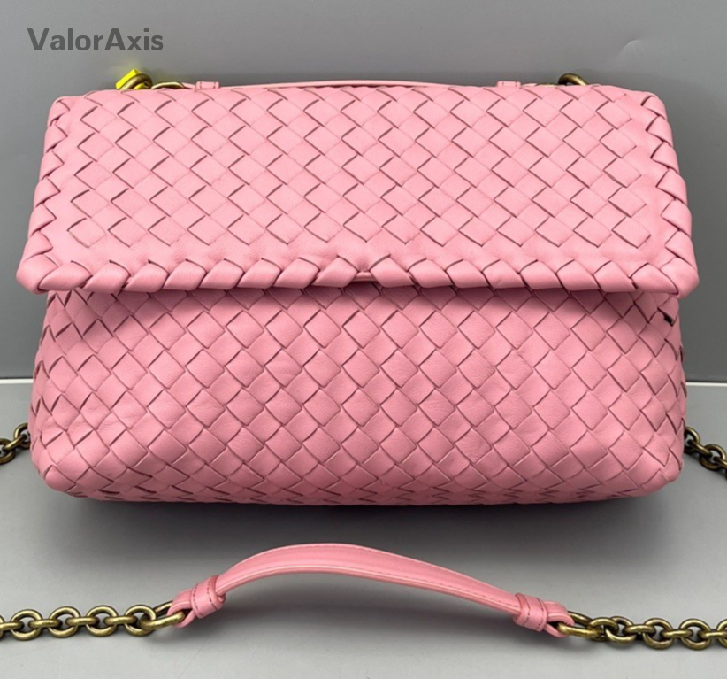 Bottega Veneta Intrecciato Olympia Chain Shoulder Bag Pink Gold Women Classic
