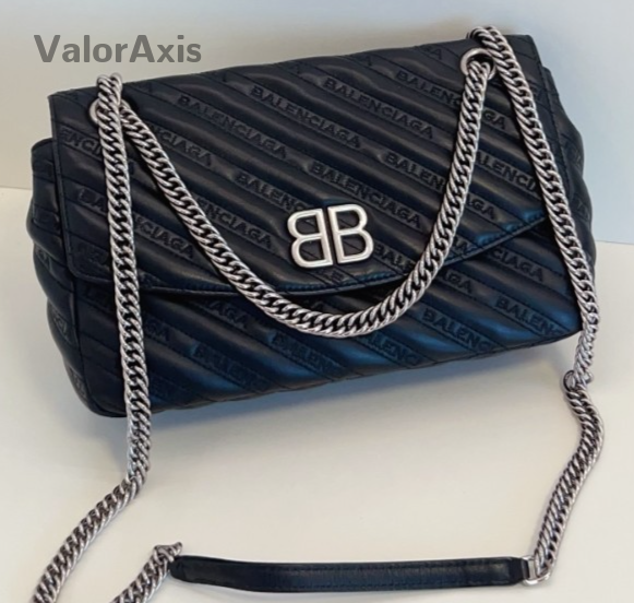 Balenciaga Lock Round Chain Shoulder Bag Black Silver Used Women Classic