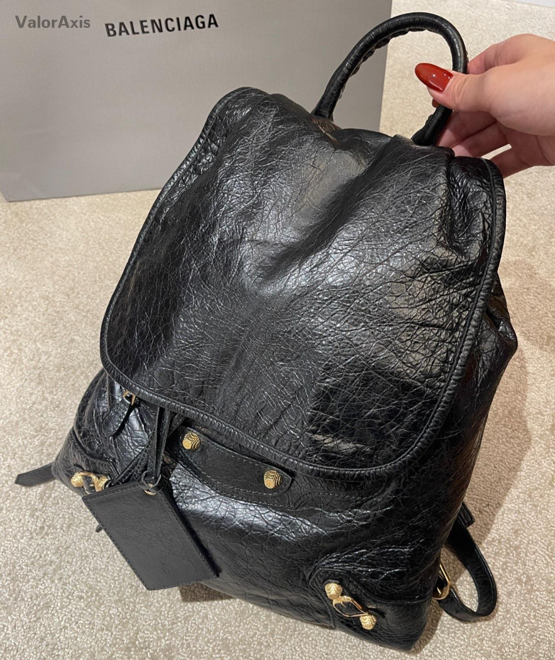 Balenciaga City Calfskin Backpack Black Gold Women Classic Fashion