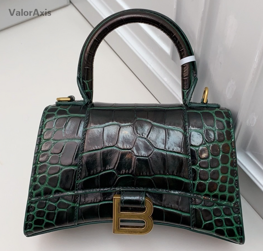Balenciaga Calfskin 2Way Top Handle Bag Crossbody Green Gold Women Classic