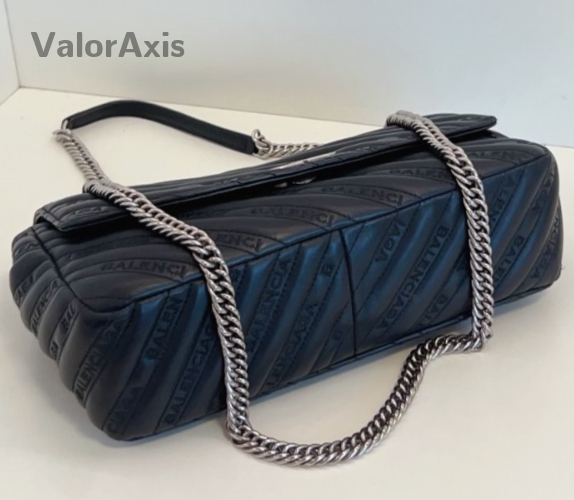 Balenciaga Lock Round Chain Shoulder Bag Black Silver Used Women Classic