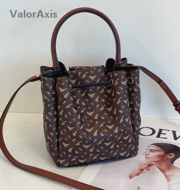 Burberry Monogram Top Handle Bucket 2way Shoulder Handbag Women Brown