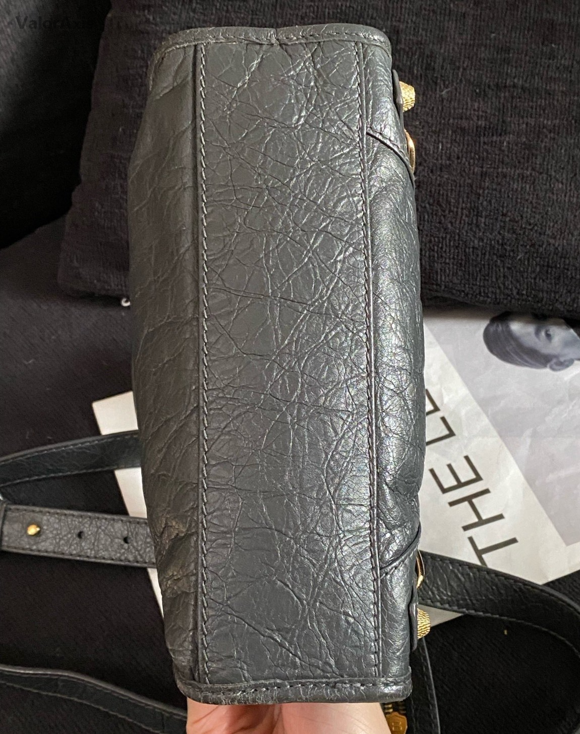 Balenciaga City 2Way Top Handle Bag Crossbody Gray Gold Women Classic