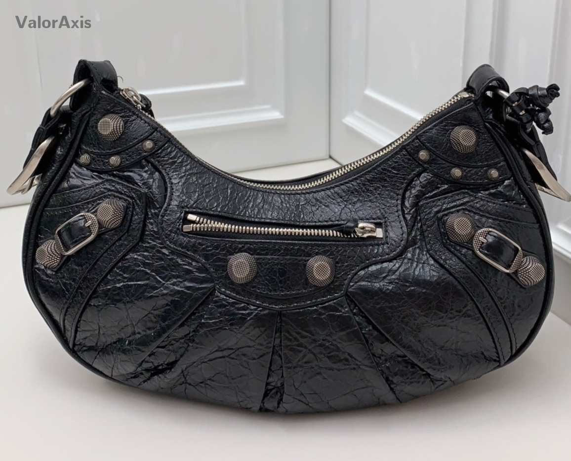 Balenciaga City 2Way Crossbody Shoulder Bag Black Silver Women Classic Fashion