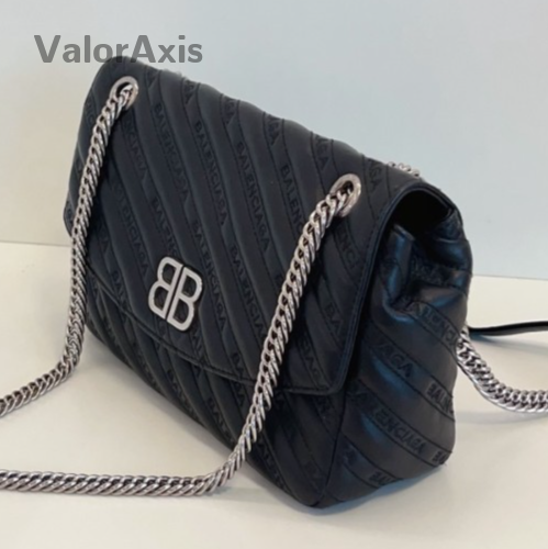 Balenciaga Lock Round Chain Shoulder Bag Black Silver Used Women Classic