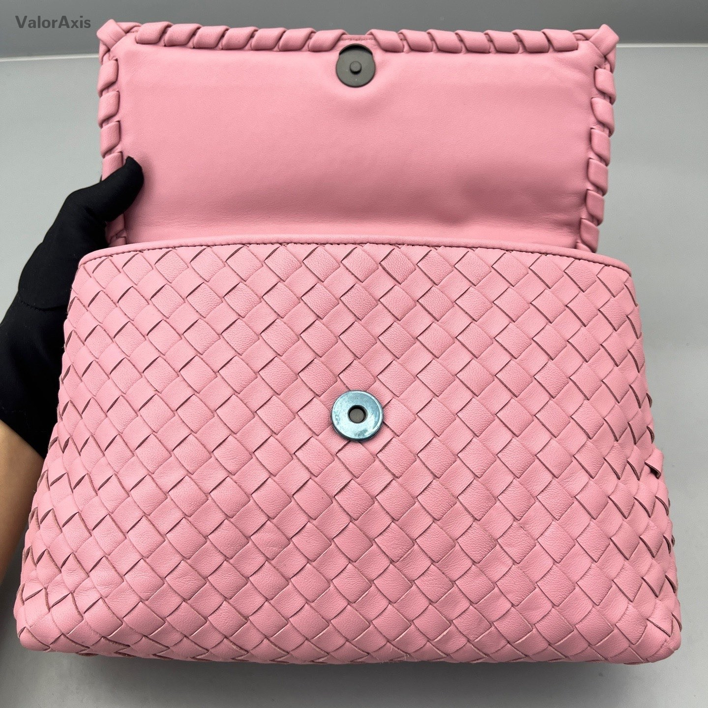 Bottega Veneta Intrecciato Olympia Chain Shoulder Bag Pink Gold Women Classic