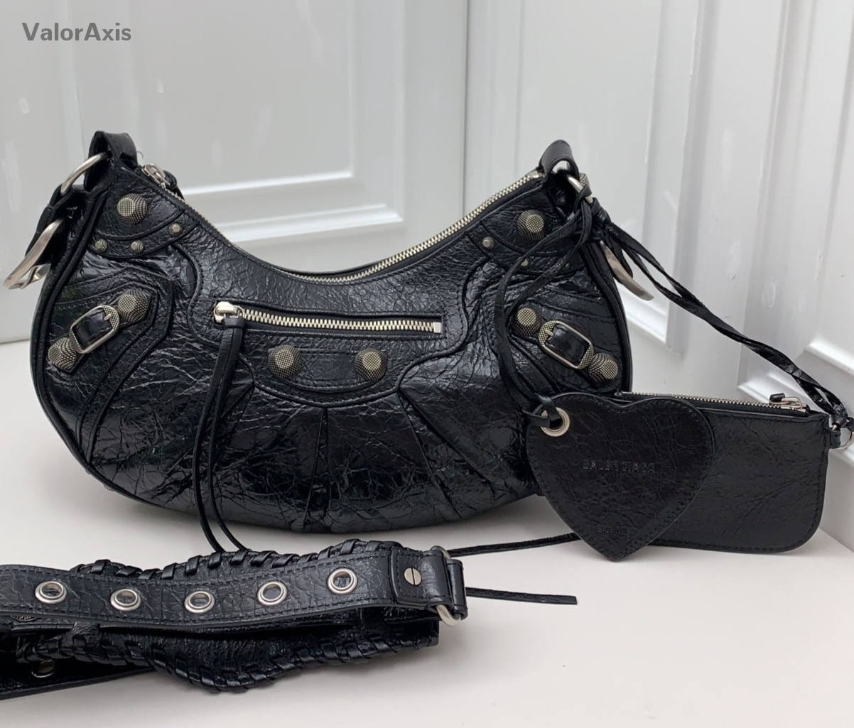 Balenciaga City 2Way Crossbody Shoulder Bag Black Silver Women Classic Fashion