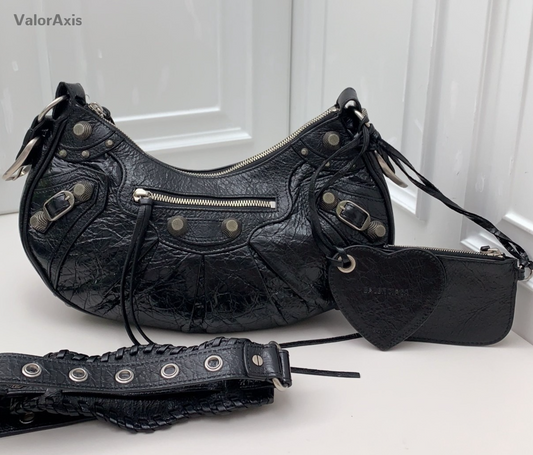 Balenciaga City 2Way Crossbody Shoulder Bag Black Silver Women Classic Fashion