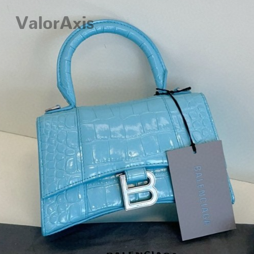 Balenciaga Hourglass 2Way Top Handle Bag Crossbody Blue Silver Women Classic