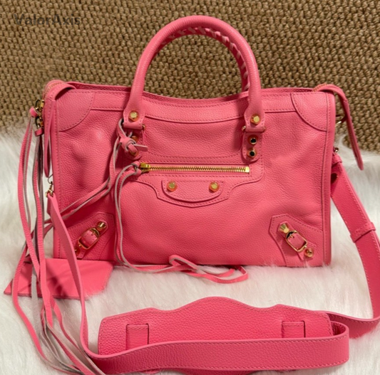 Balenciaga Motorcycle Bag PM Top Handle Bag Crossbody Pink Gold Women Classic