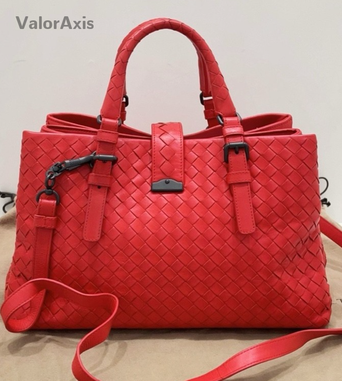 Bottega Veneta Roma Sheepskin Intrecciato Top Handle Shoulder Crossbody Bag Red