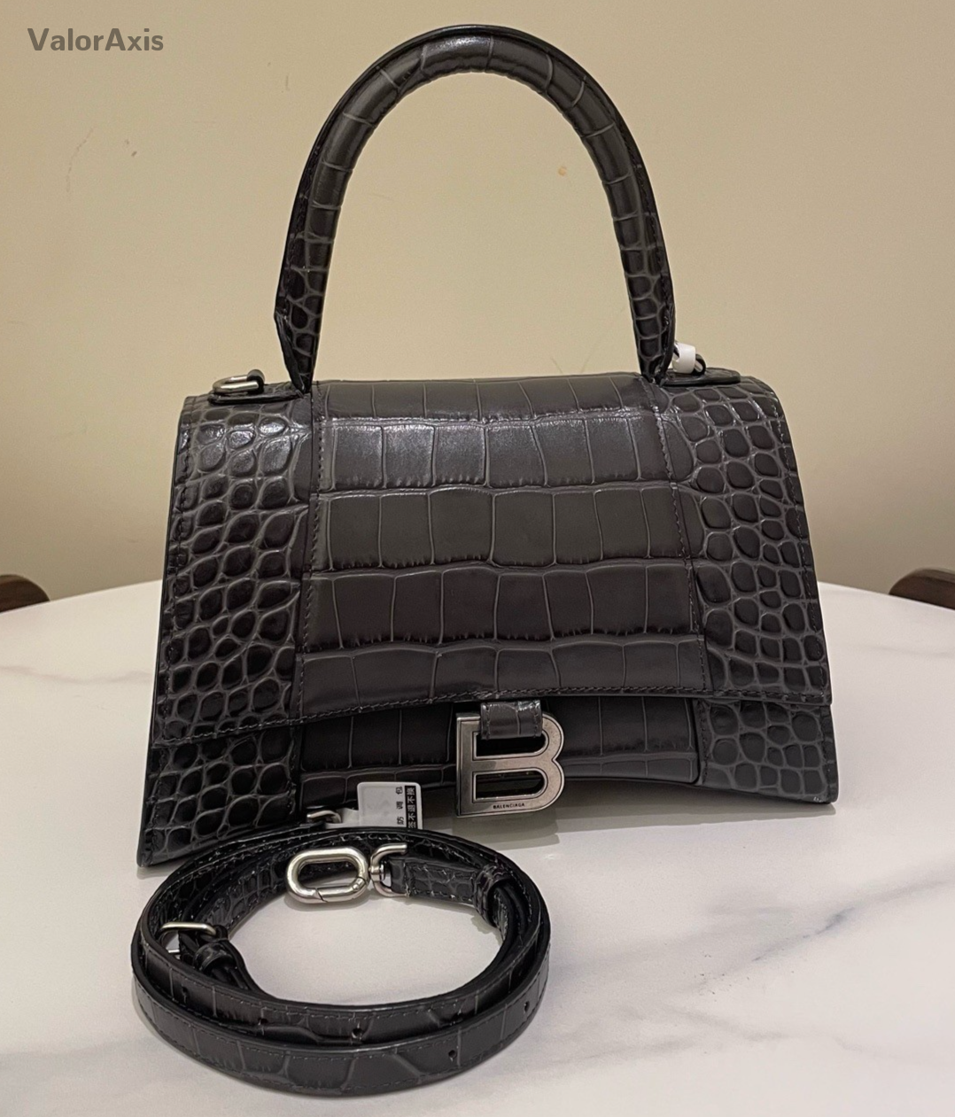 Balenciaga Hourglass PM Top Handle Bag Crossbody Gray Silver Women Classic