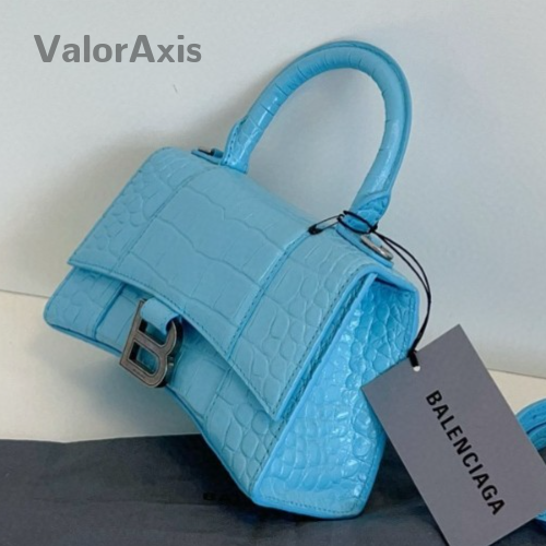 Balenciaga Hourglass 2Way Top Handle Bag Crossbody Blue Silver Women Classic