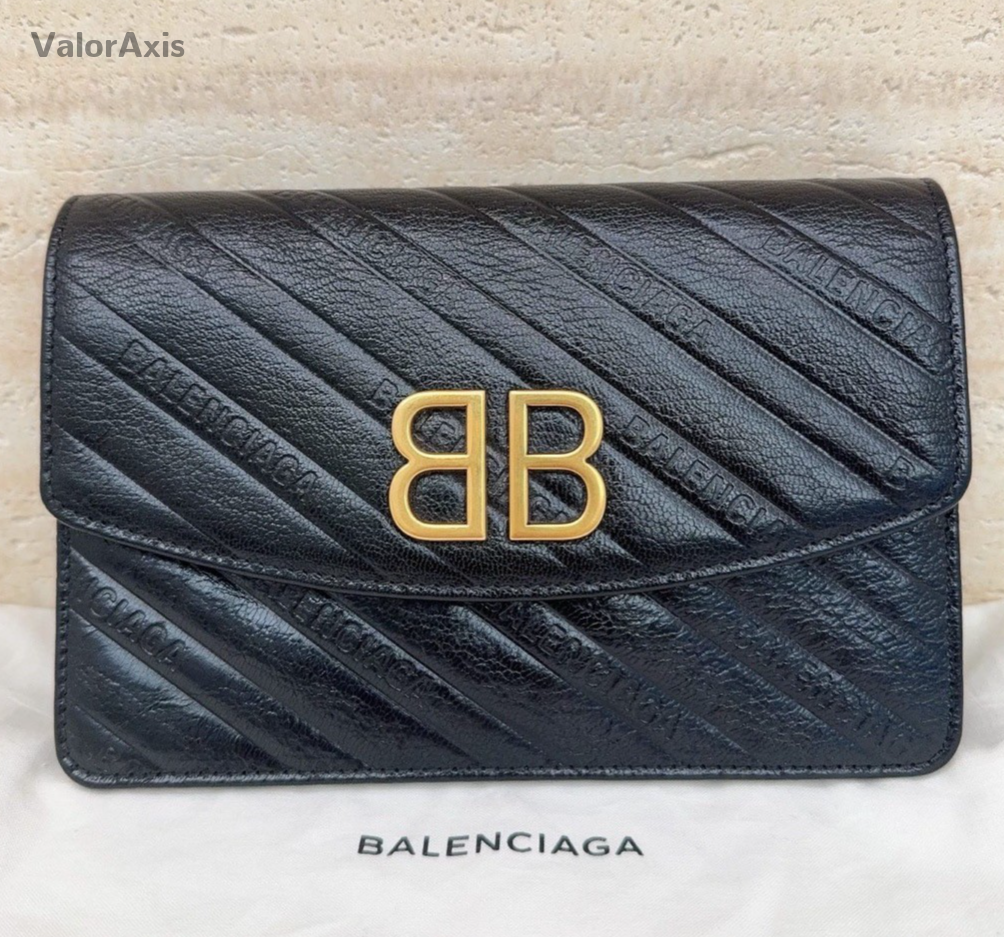 Balenciaga WOC Chain Shoulder Bag Black Gold Used Women Classic