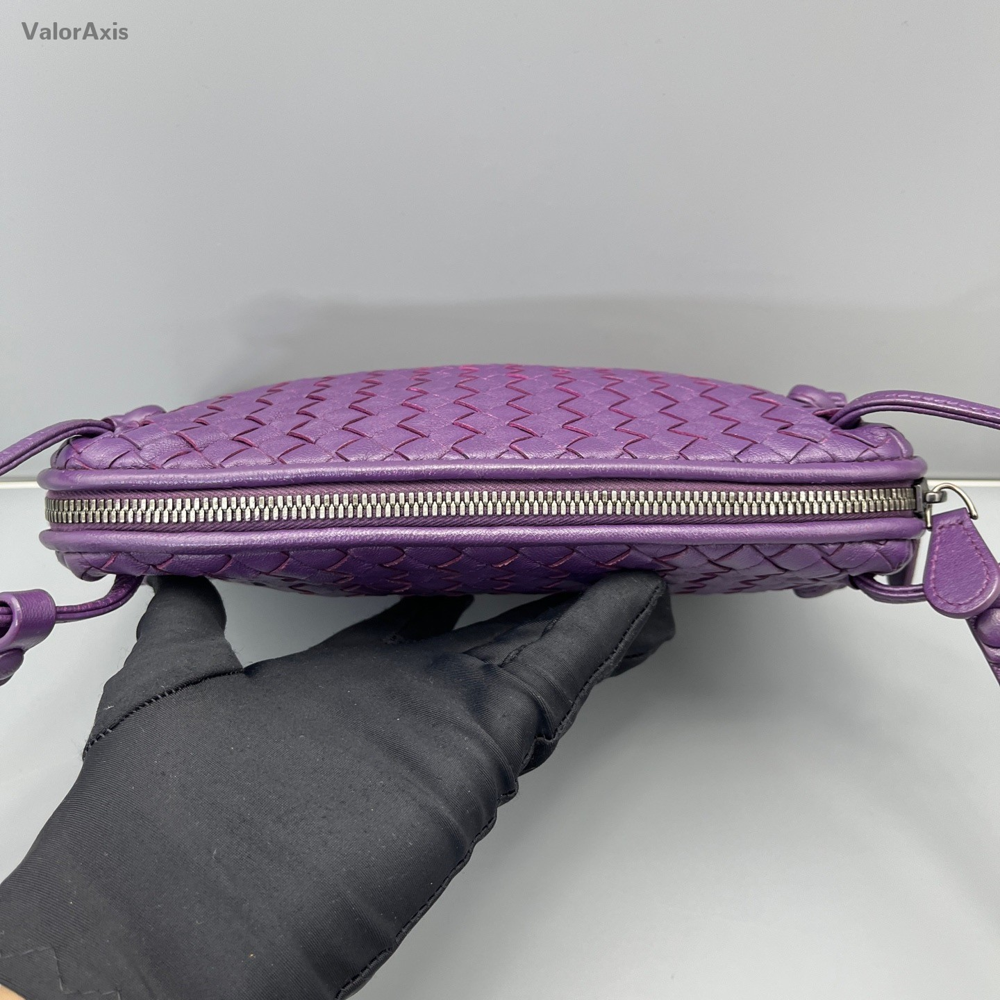Bottega Veneta Intrecciato 2Way Crossbody Shoulder Bag Purple Silver Women