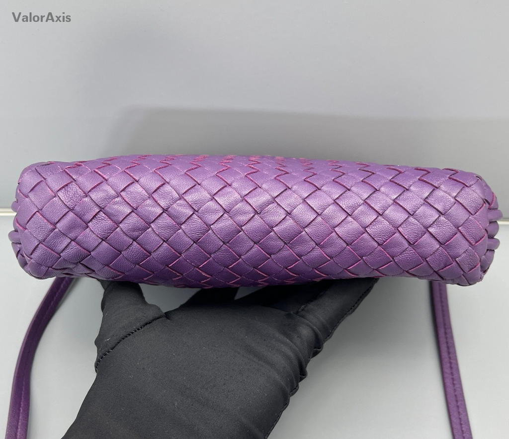 Bottega Veneta Intrecciato 2Way Crossbody Shoulder Bag Purple Silver Women