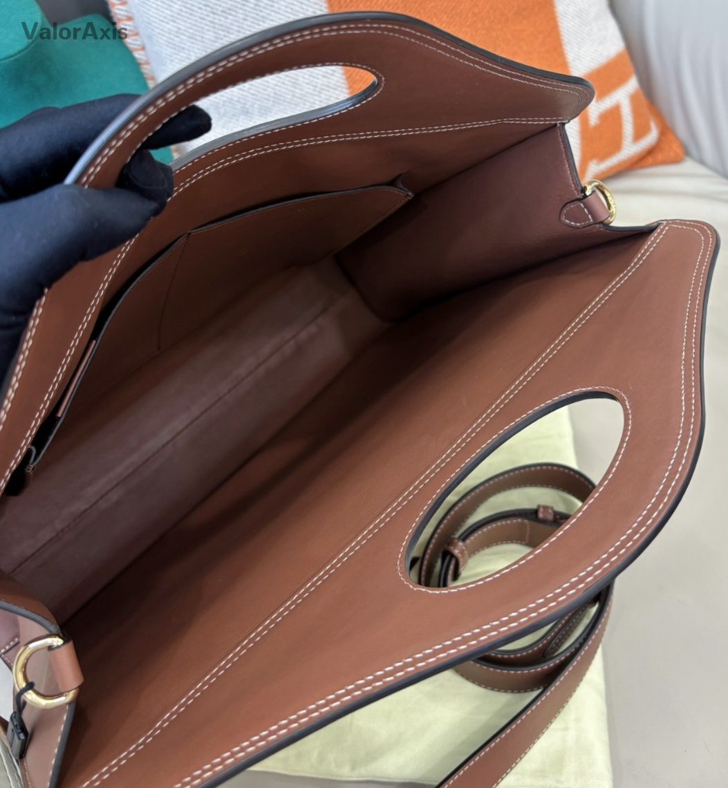 Burberry Pocket Bag 2Way Top Handle Bag Crossbody Brown Gold Women Classic