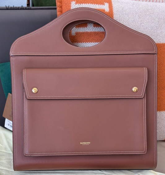 Burberry Pocket Bag 2Way Top Handle Bag Crossbody Brown Gold Women Classic