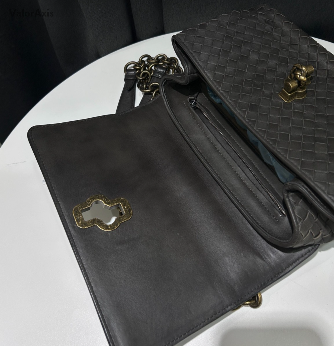 Bottega Veneta Roma Chain Shoulder Bag Crossbody Gray Gold Used Women Classic