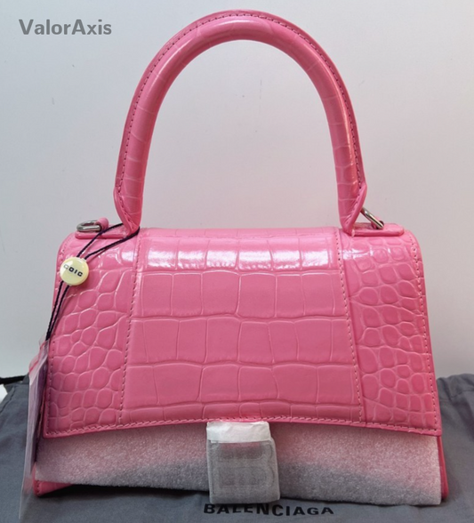 Balenciaga Hourglass 2Way Top Handle Bag Crossbody Pink Silver Women Fashion