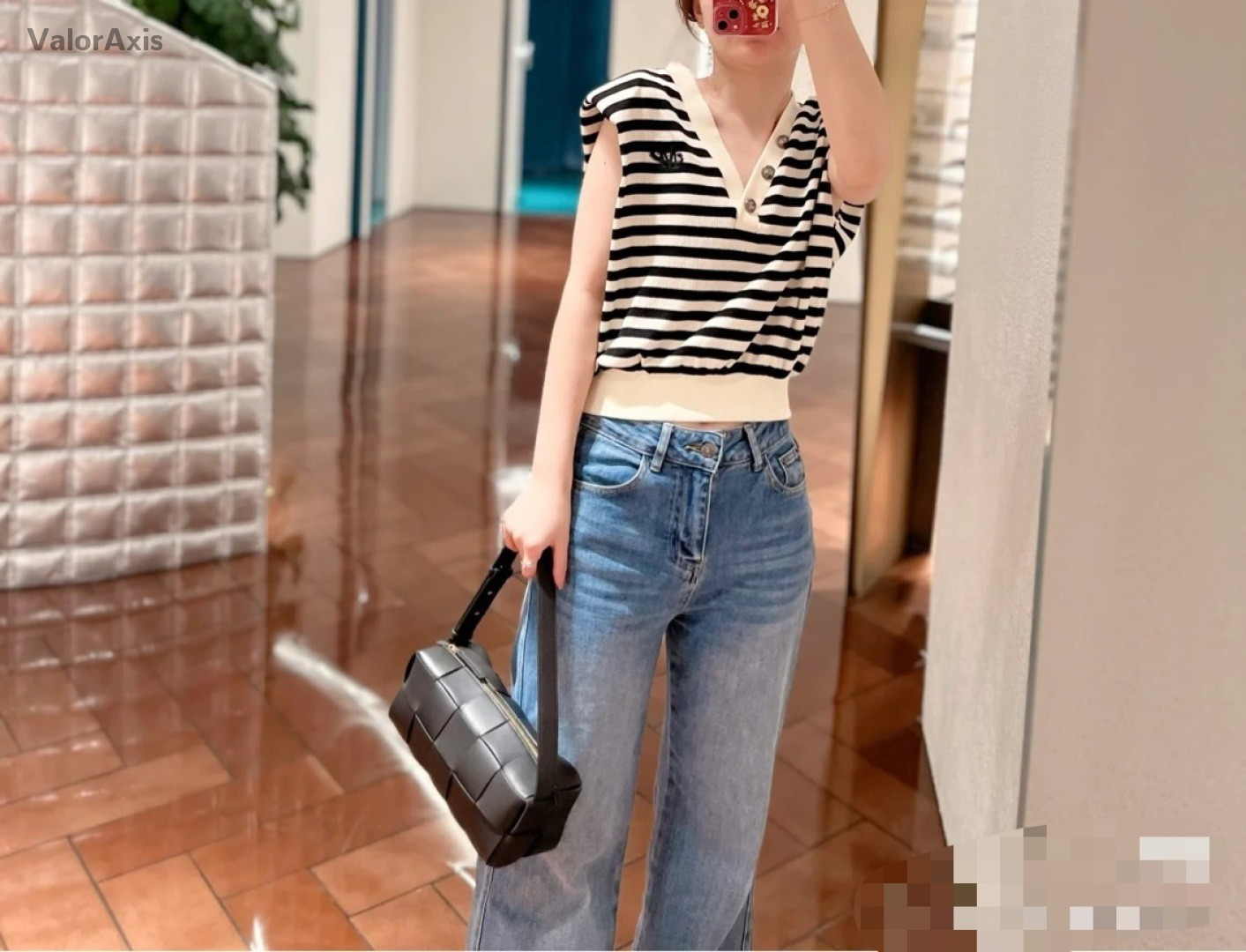 Bottega Veneta Brick Cassette Calfskin Shoulder Underarm Bag Women Black