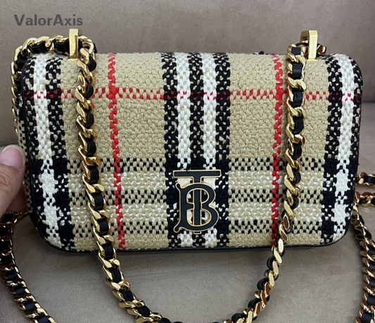 Burberry Lola Mini Chain Shoulder Bag Crossbody Beige Gold Women Classic Fashion