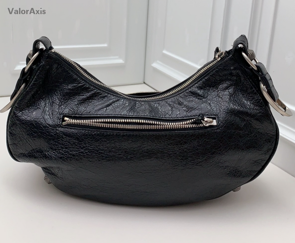 Balenciaga City 2Way Crossbody Shoulder Bag Black Silver Women Classic Fashion
