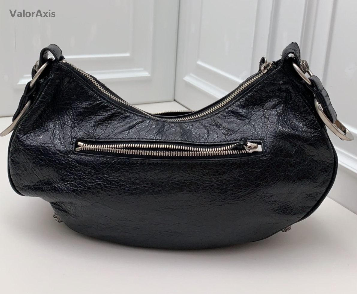 Balenciaga City 2Way Crossbody Shoulder Bag Black Silver Women Classic Fashion