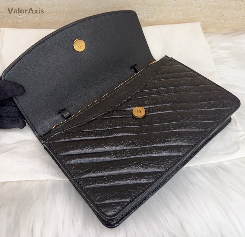 Balenciaga WOC Chain Shoulder Bag Black Gold Used Women Classic