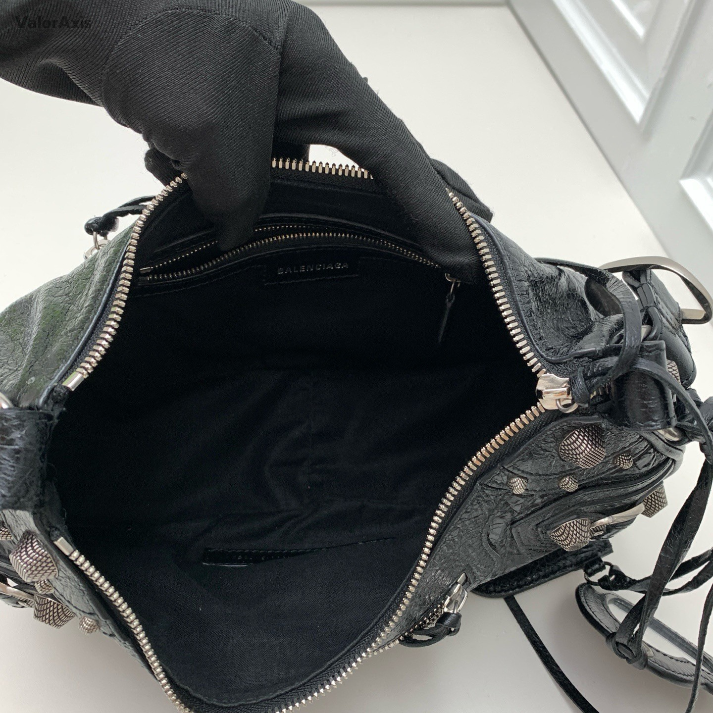 Balenciaga City 2Way Crossbody Shoulder Bag Black Silver Women Classic Fashion