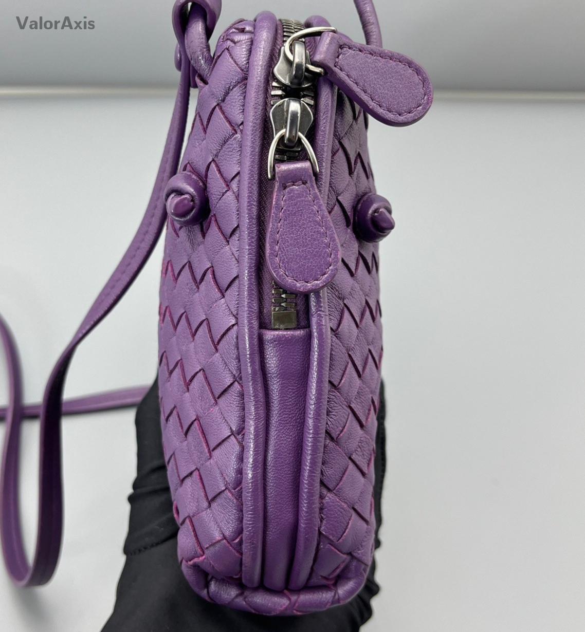 Bottega Veneta Intrecciato 2Way Crossbody Shoulder Bag Purple Silver Women
