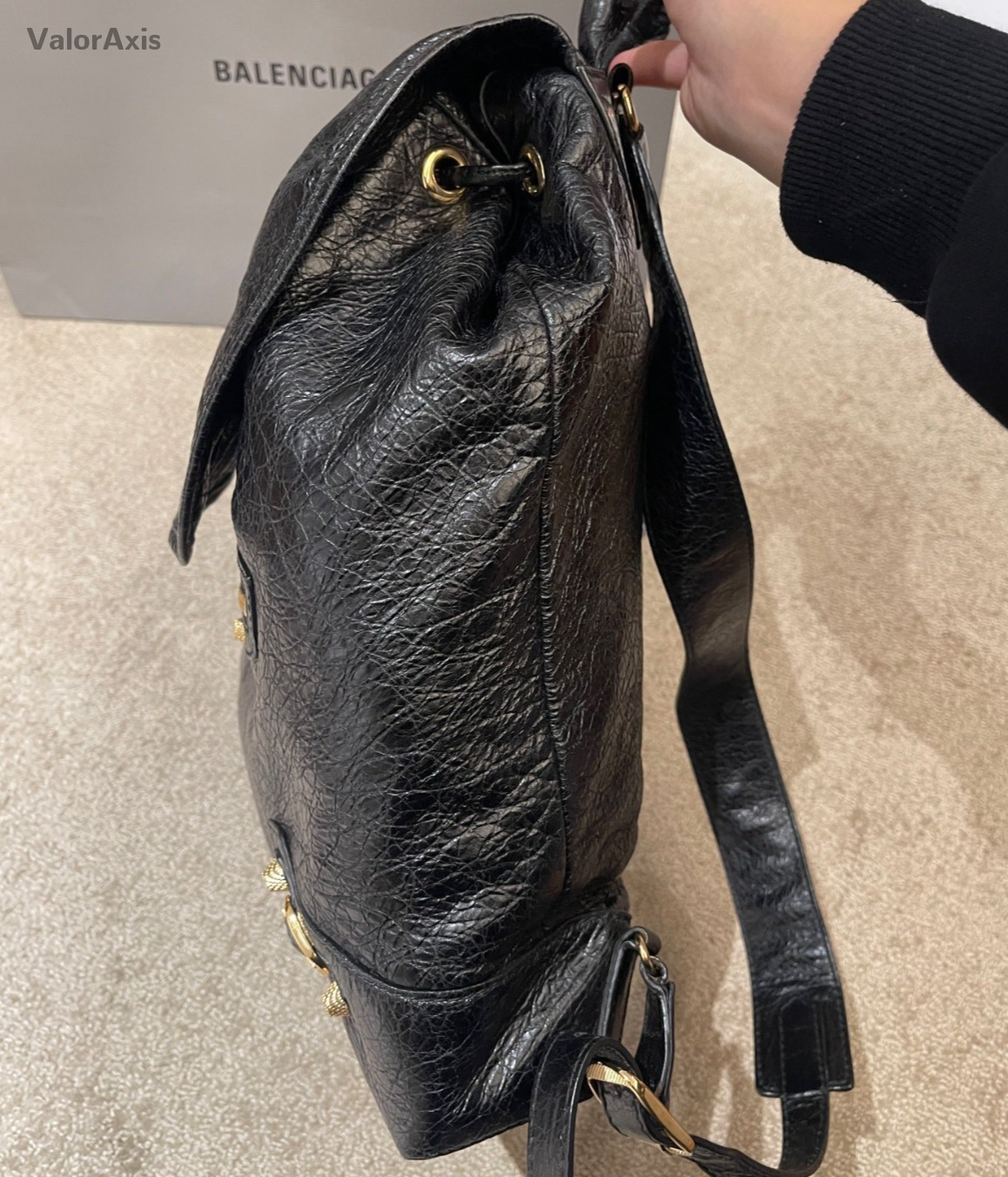 Balenciaga City Calfskin Backpack Black Gold Women Classic Fashion