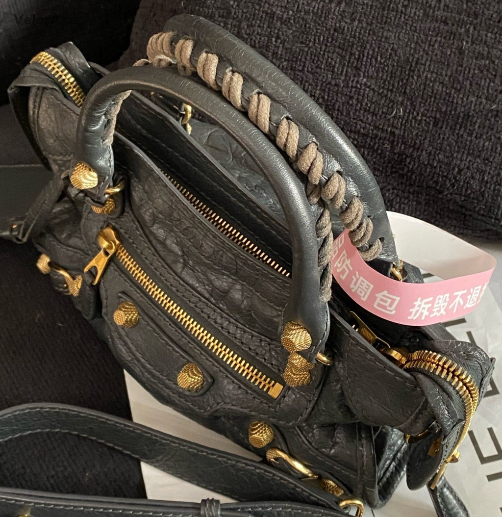 Balenciaga City 2Way Top Handle Bag Crossbody Gray Gold Women Classic