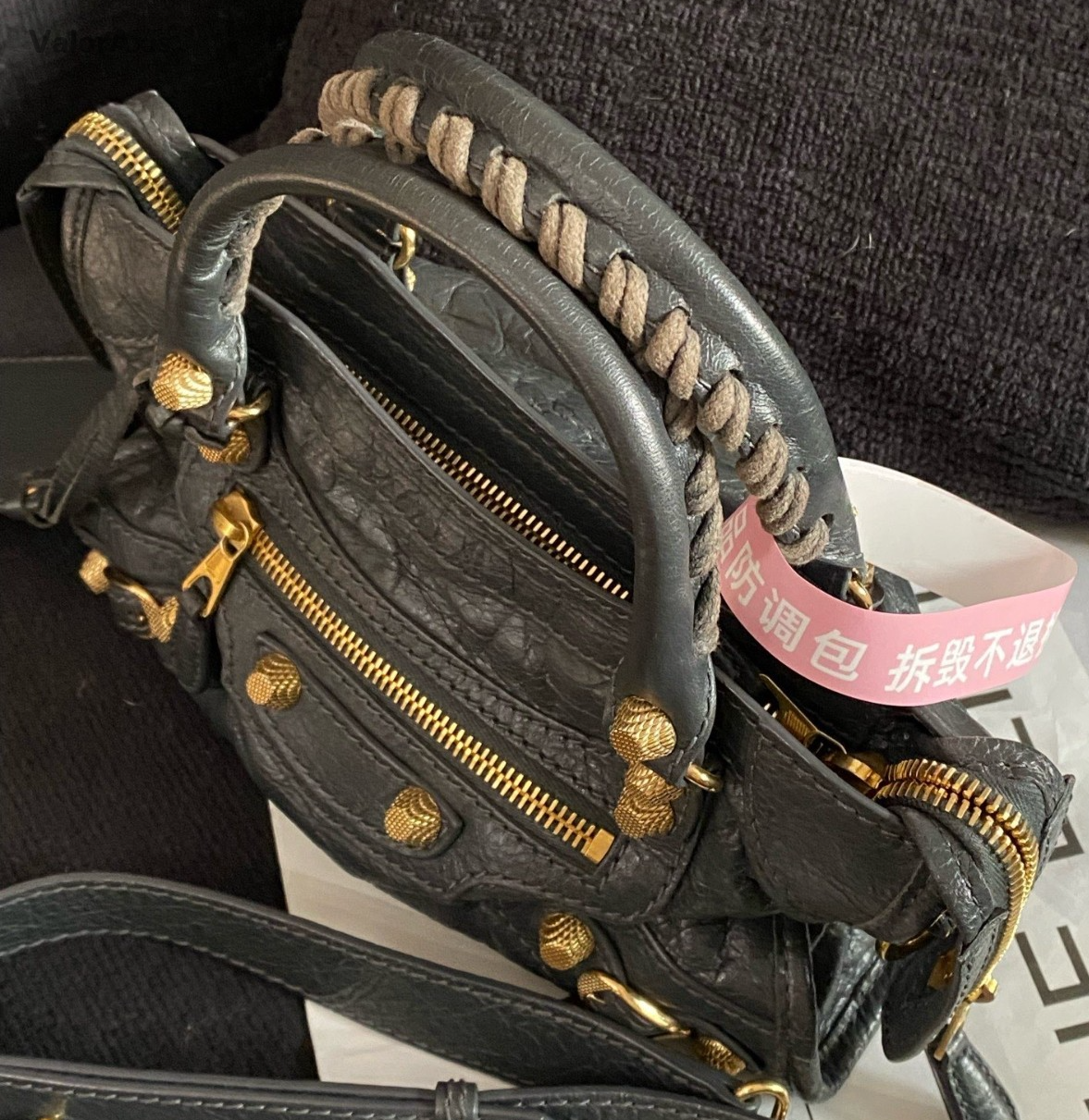 Balenciaga City 2Way Top Handle Bag Crossbody Gray Gold Women Classic