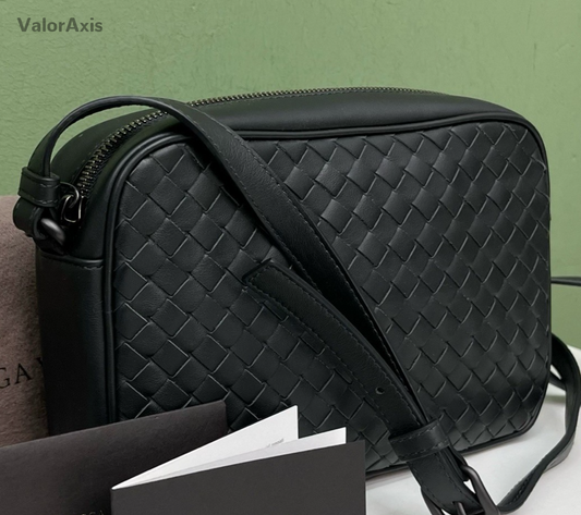 Bottega Veneta Intrecciato Camera Shoulder Bag Black Silver Women Classic