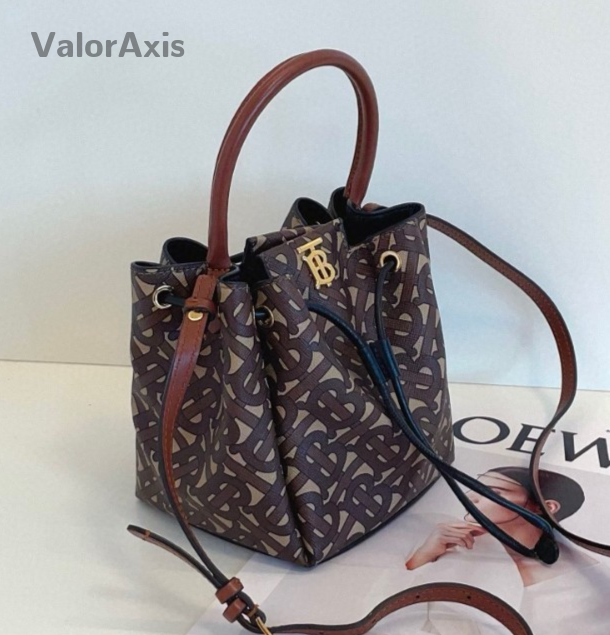 Burberry Monogram Top Handle Bucket 2way Shoulder Handbag Women Brown