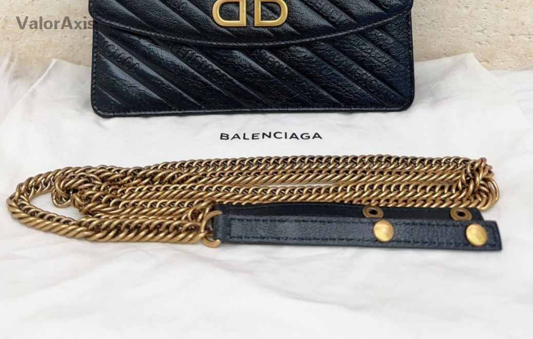 Balenciaga WOC Chain Shoulder Bag Black Gold Used Women Classic