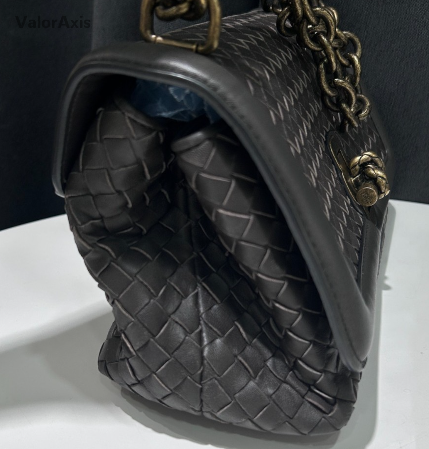 Bottega Veneta Roma Chain Shoulder Bag Crossbody Gray Gold Used Women Classic