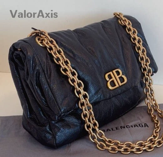 Balenciaga Monaco PM Chain Shoulder Bag Black Gold Women Classic