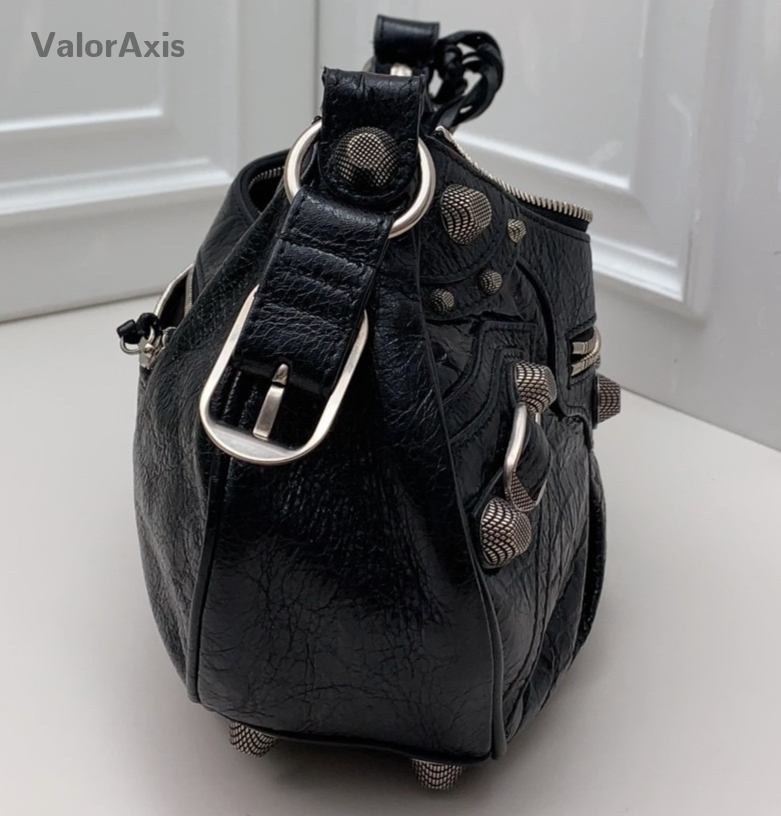 Balenciaga City 2Way Crossbody Shoulder Bag Black Silver Women Classic Fashion