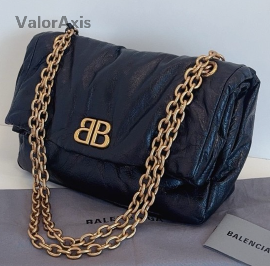 Balenciaga Monaco PM Chain Shoulder Bag Black Gold Women Classic