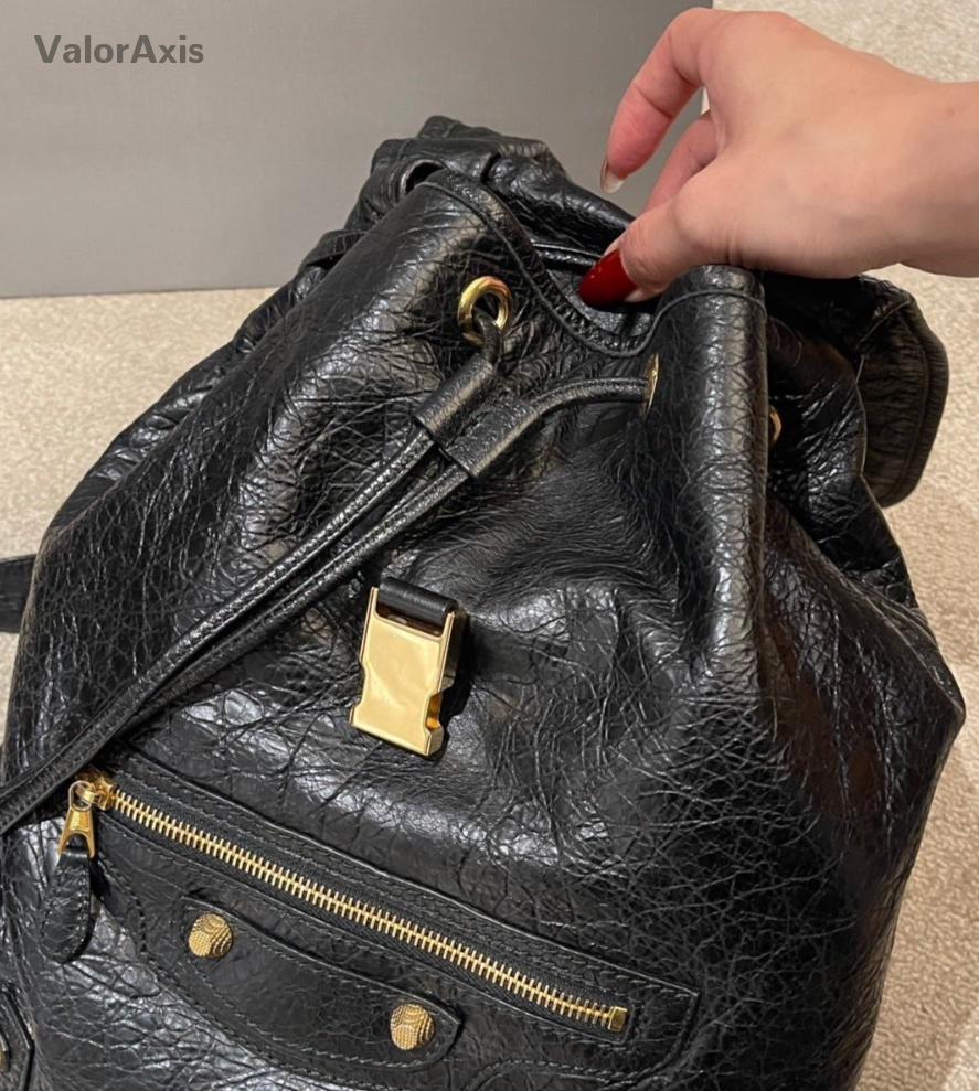 Balenciaga City Calfskin Backpack Black Gold Women Classic Fashion