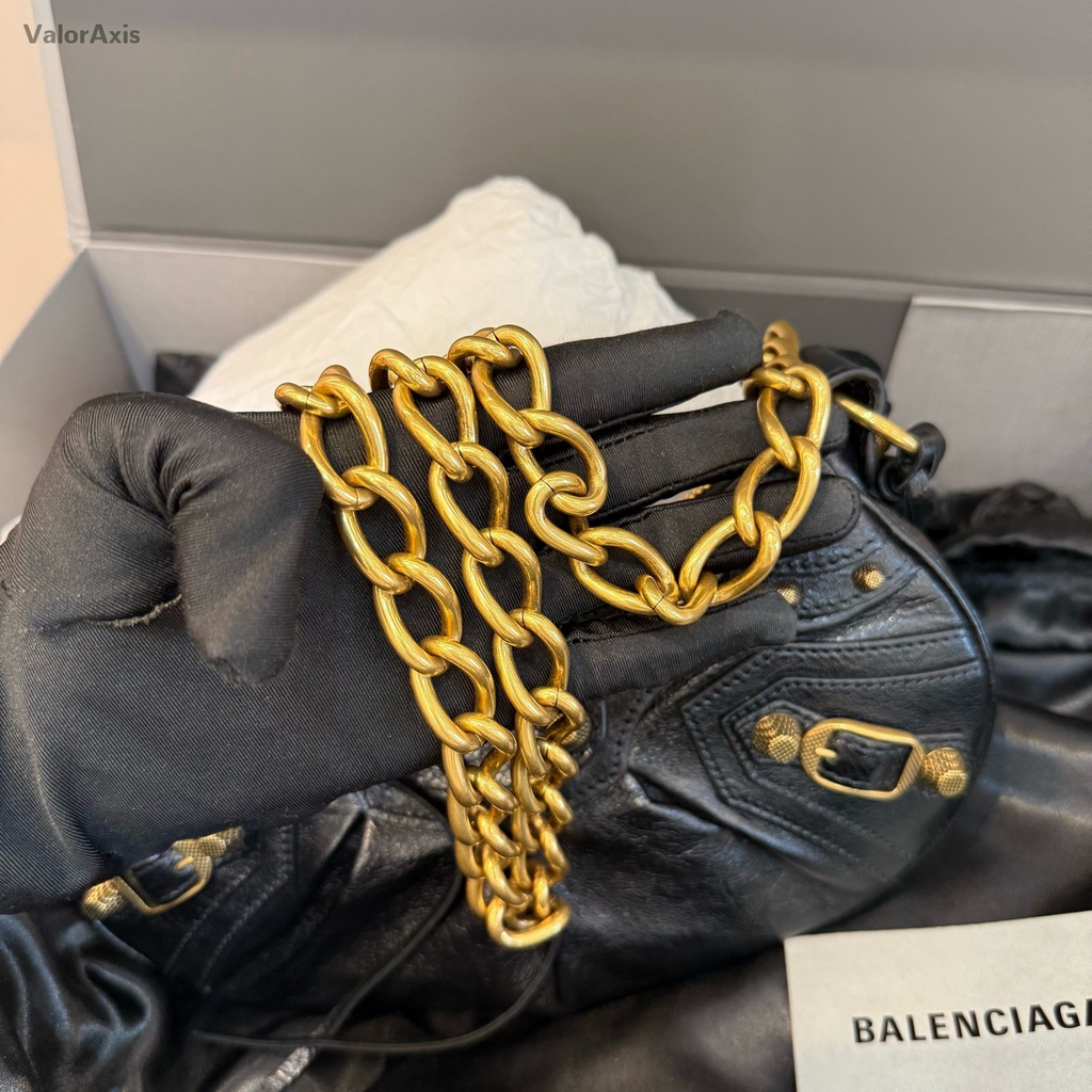 Balenciaga Le City Chain Shoulder Bag Black Gold Women Classic Fashion