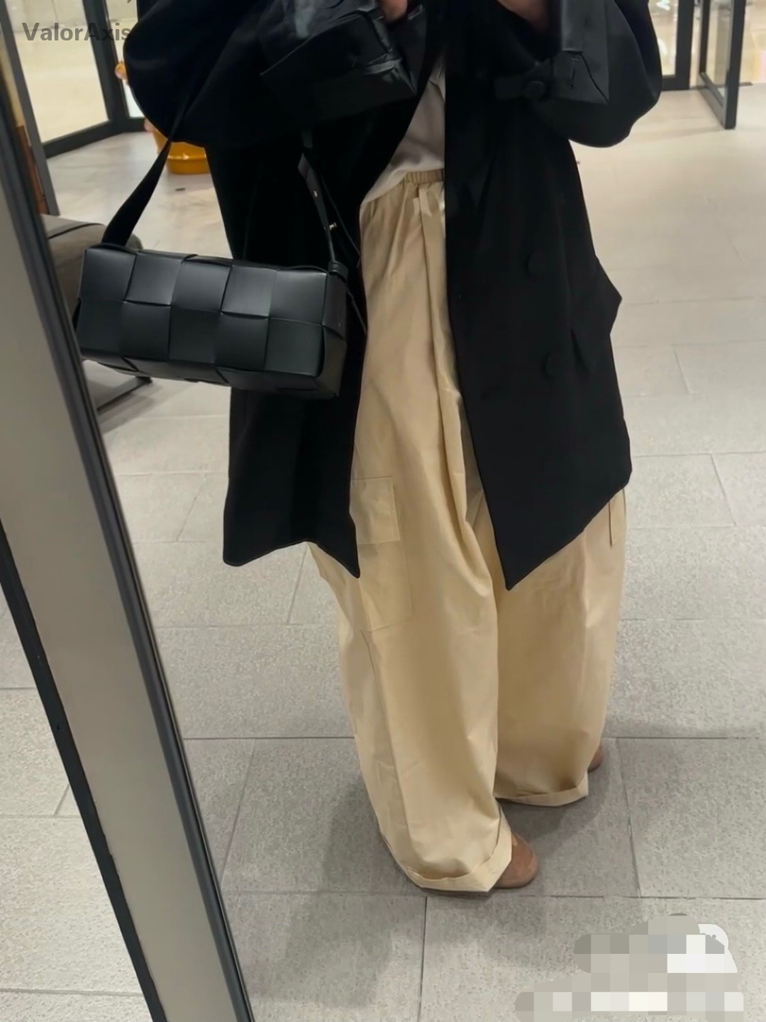 Bottega Veneta Brick Cassette Calfskin Shoulder Underarm Bag Women Black