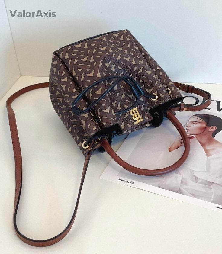 Burberry Monogram Top Handle Bucket 2way Shoulder Handbag Women Brown