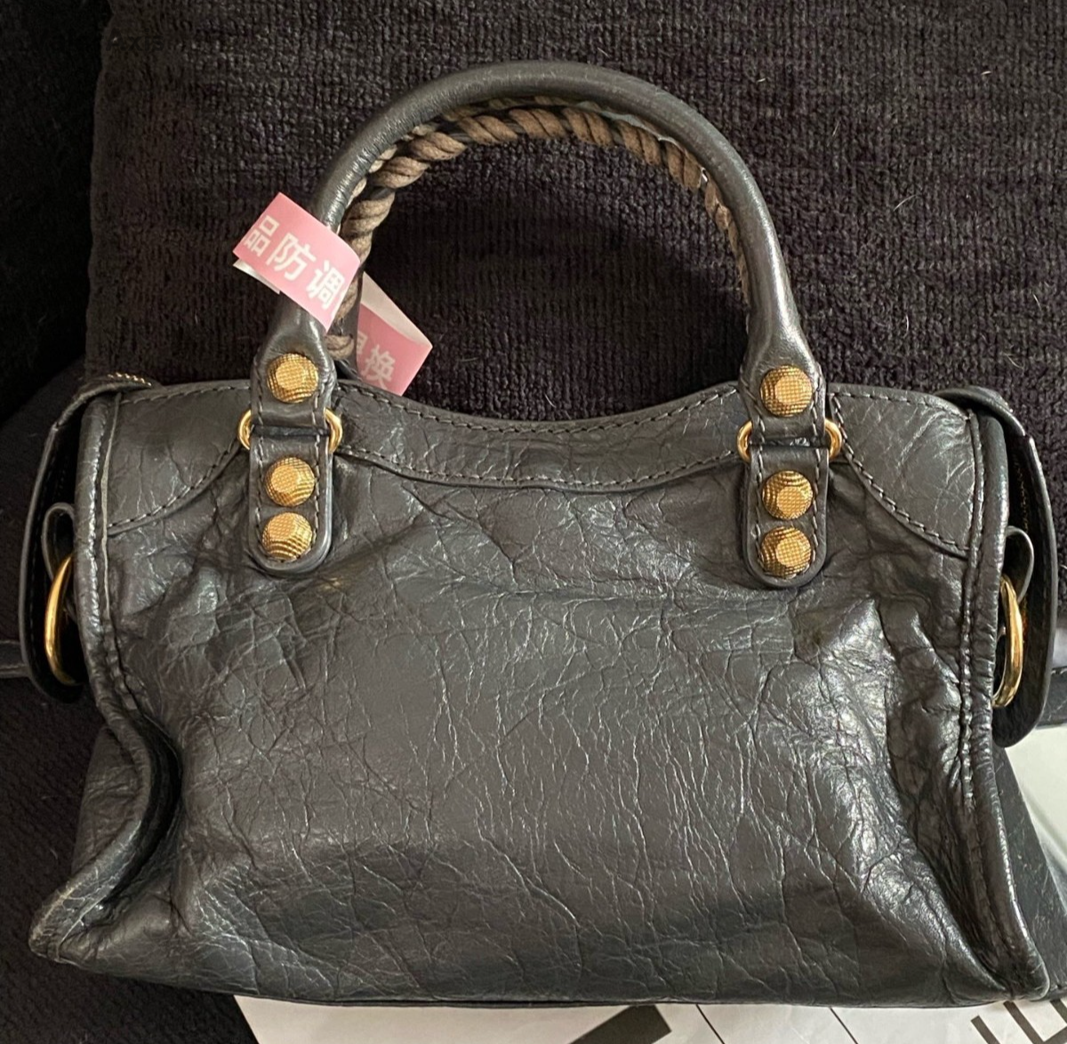 Balenciaga City 2Way Top Handle Bag Crossbody Gray Gold Women Classic