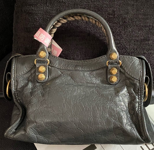 Balenciaga City 2Way Top Handle Bag Crossbody Gray Gold Women Classic